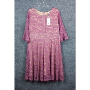 Twink Lady 2XL Mauve Dress Lace Cocktail Party Nwt Midi 3/4 Sleeve